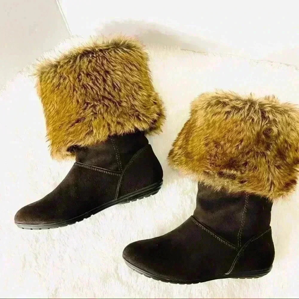 Report Susie Dark Brown Fold-Over Faux Fur Boots